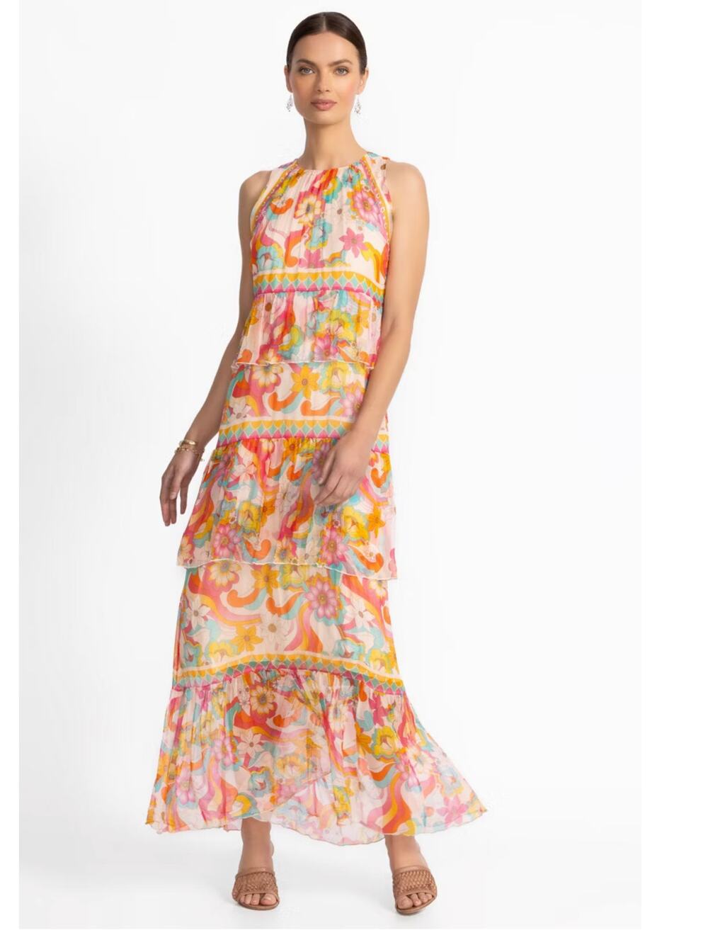 JADE by Johnny Was $528 NWT KARINA TIERED MAXI DRESS Prismatic Dream sz S
